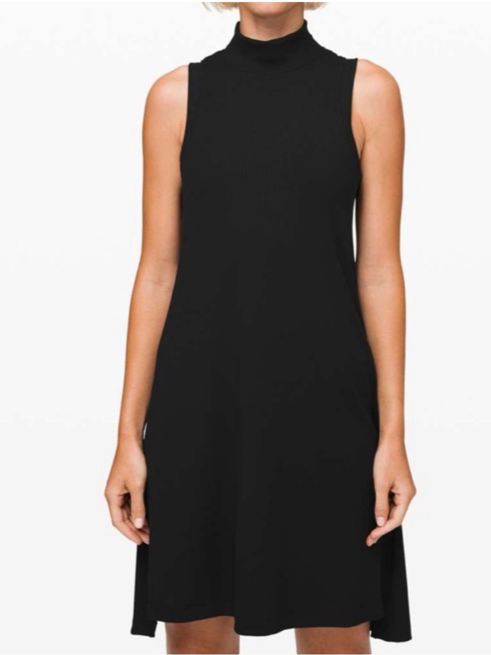 LULULEMON Sleeveless Black Ribbed Mock Neck Midi Dress Slinky Casual Atheleisure